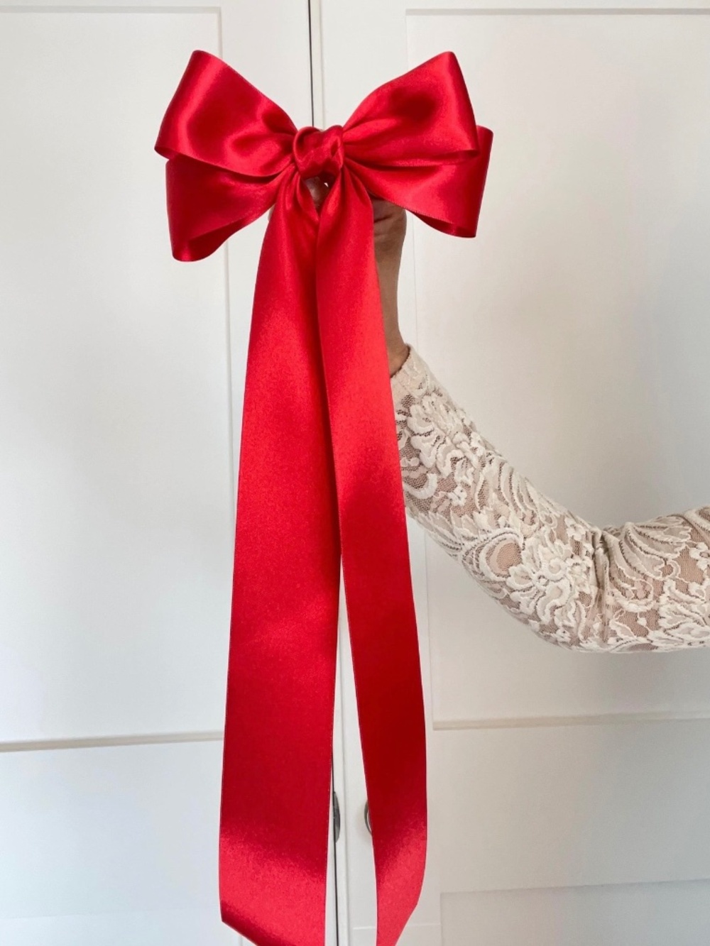 Double side satin ribbon long tail hair clip